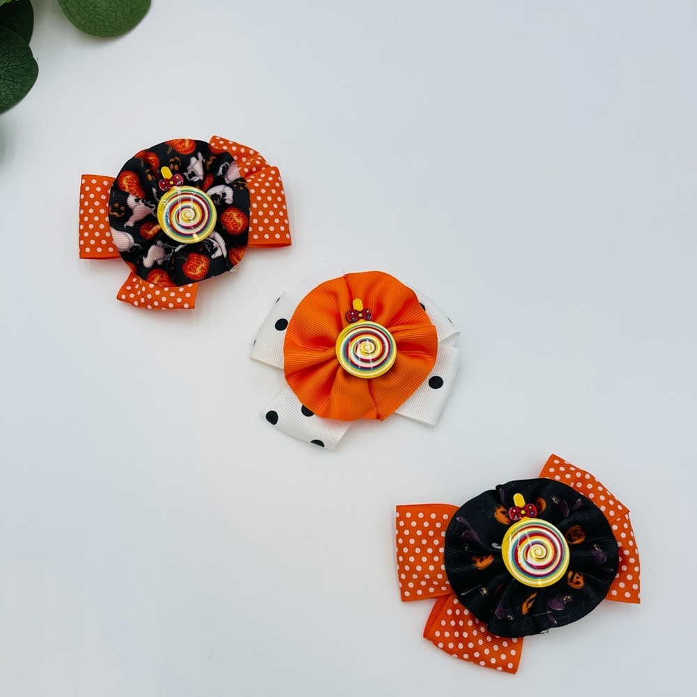HALLOWEEN BABY GIRL SWIRL HAIR CLIPS POLKA DOT